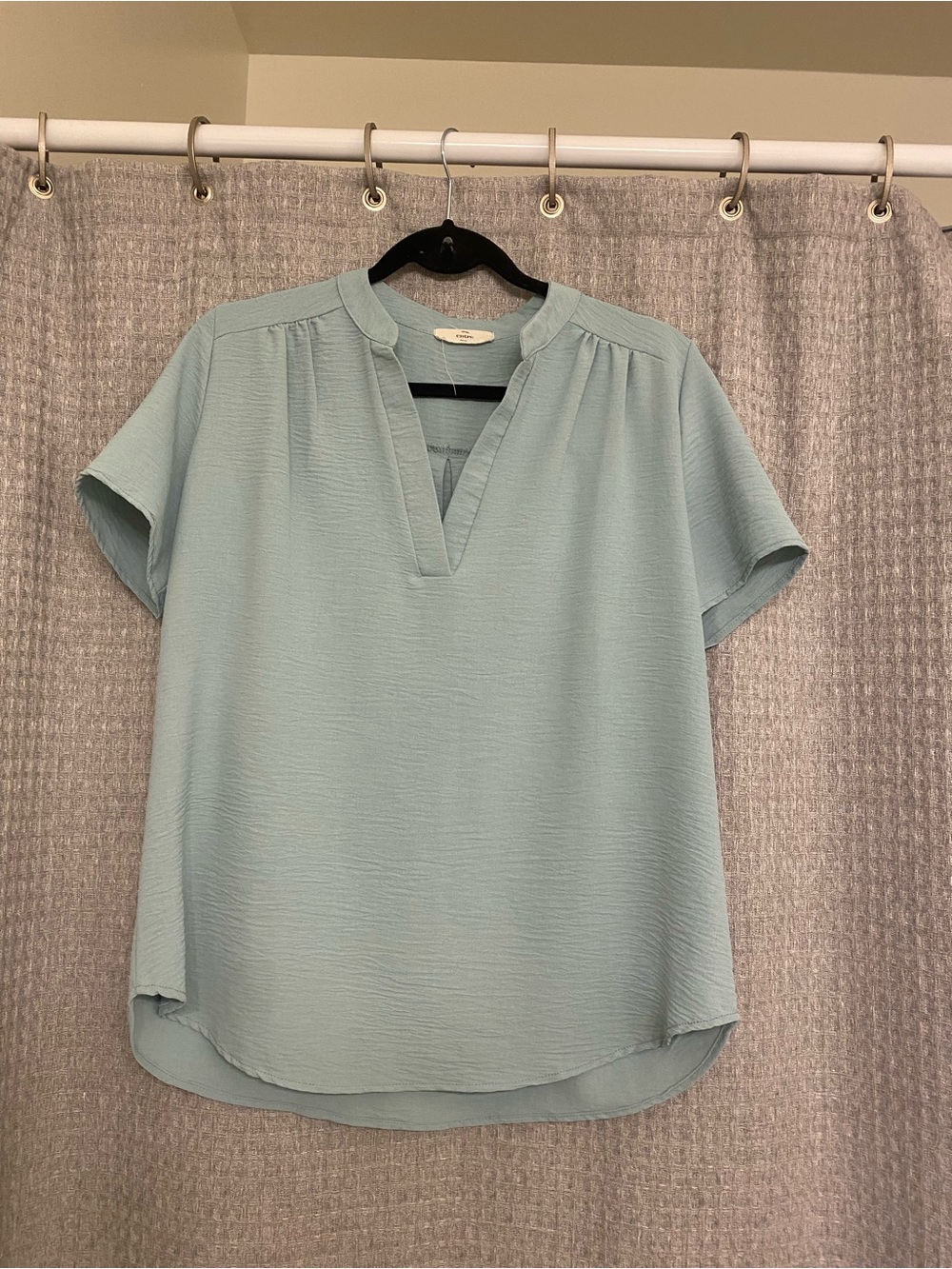 Light Teal Short Sleeve V-Neck Blouse